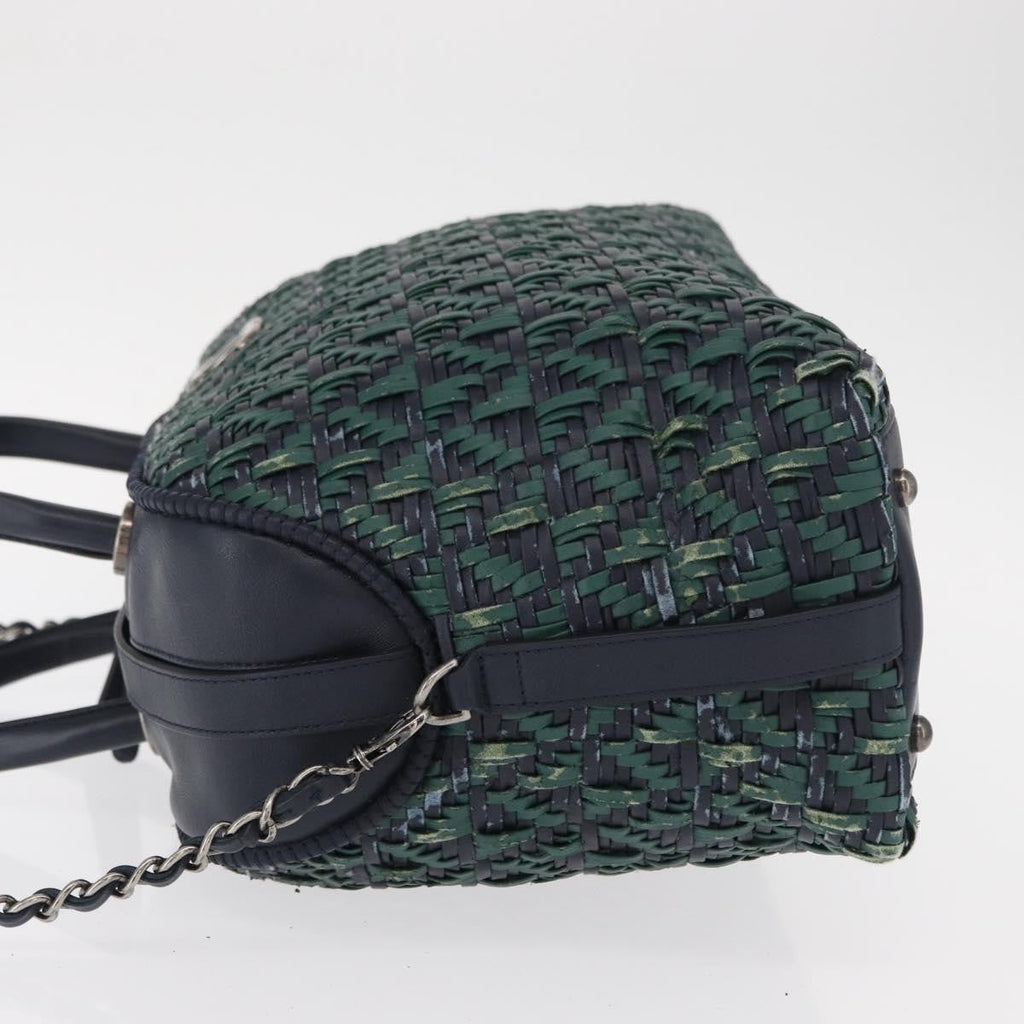 Chanel Convertible Chain Bowler Bag Woven Calfskin Green Leather Handbag (Pre-Owned)