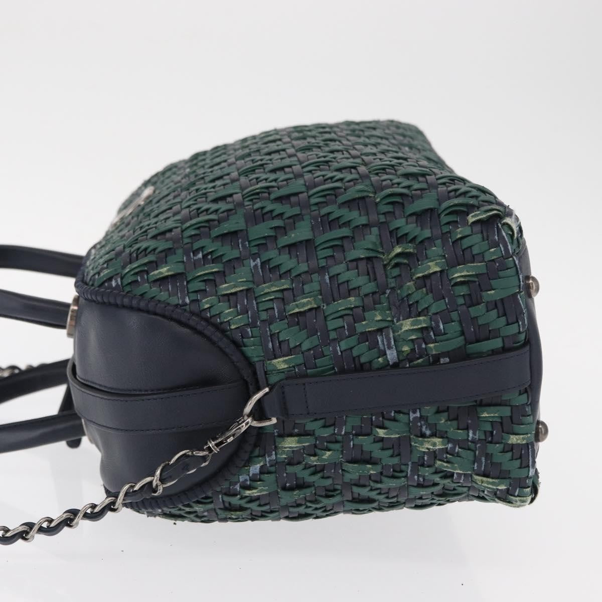 Chanel Convertible Chain Bowler Bag Woven Calfskin Green Leather Handbag (Pre-Owned)