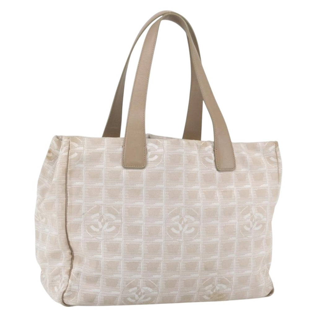 Chanel Travel Line Tote Nylon Beige Nylon Handbag (Pre-Owned)