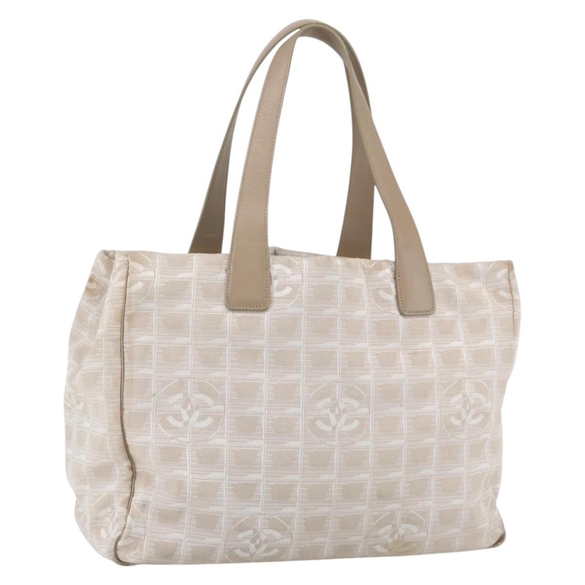 Chanel Travel Line Tote Nylon Beige Nylon Handbag (Pre-Owned)