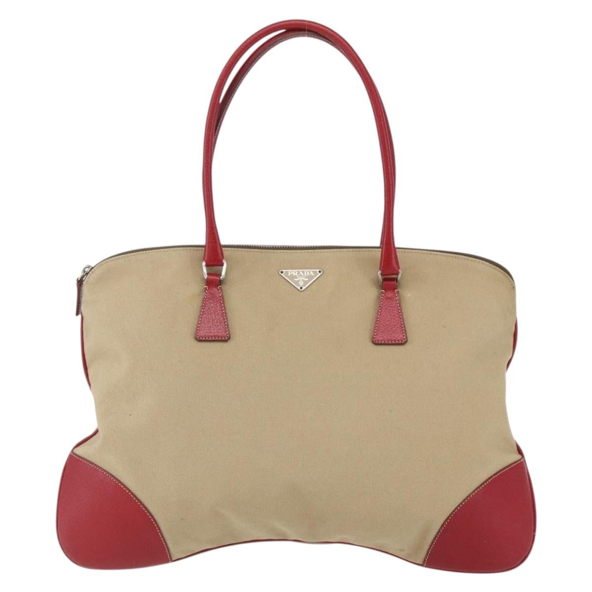 Prada Vintage Handbag Canvas Beige Canvas Handbag (Pre-Owned)