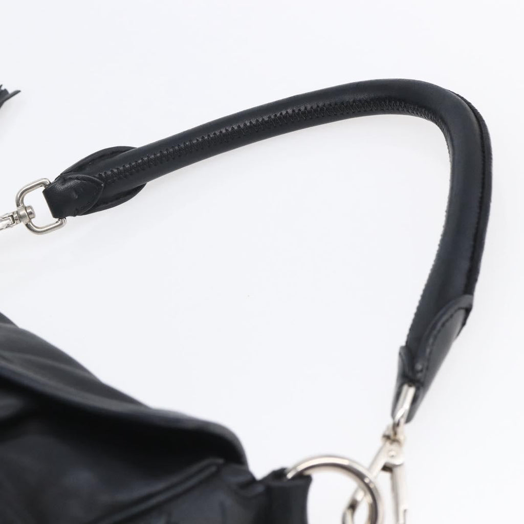 Prada Pushlock Shoulder Bag Leather Black Leather Shoulder Bag Bag (Pre-Owned)