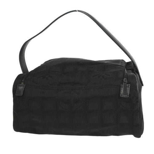 Chanel Travel Line Barrel Bag Nylon Black Nylon Handbag (Pre-Owned)