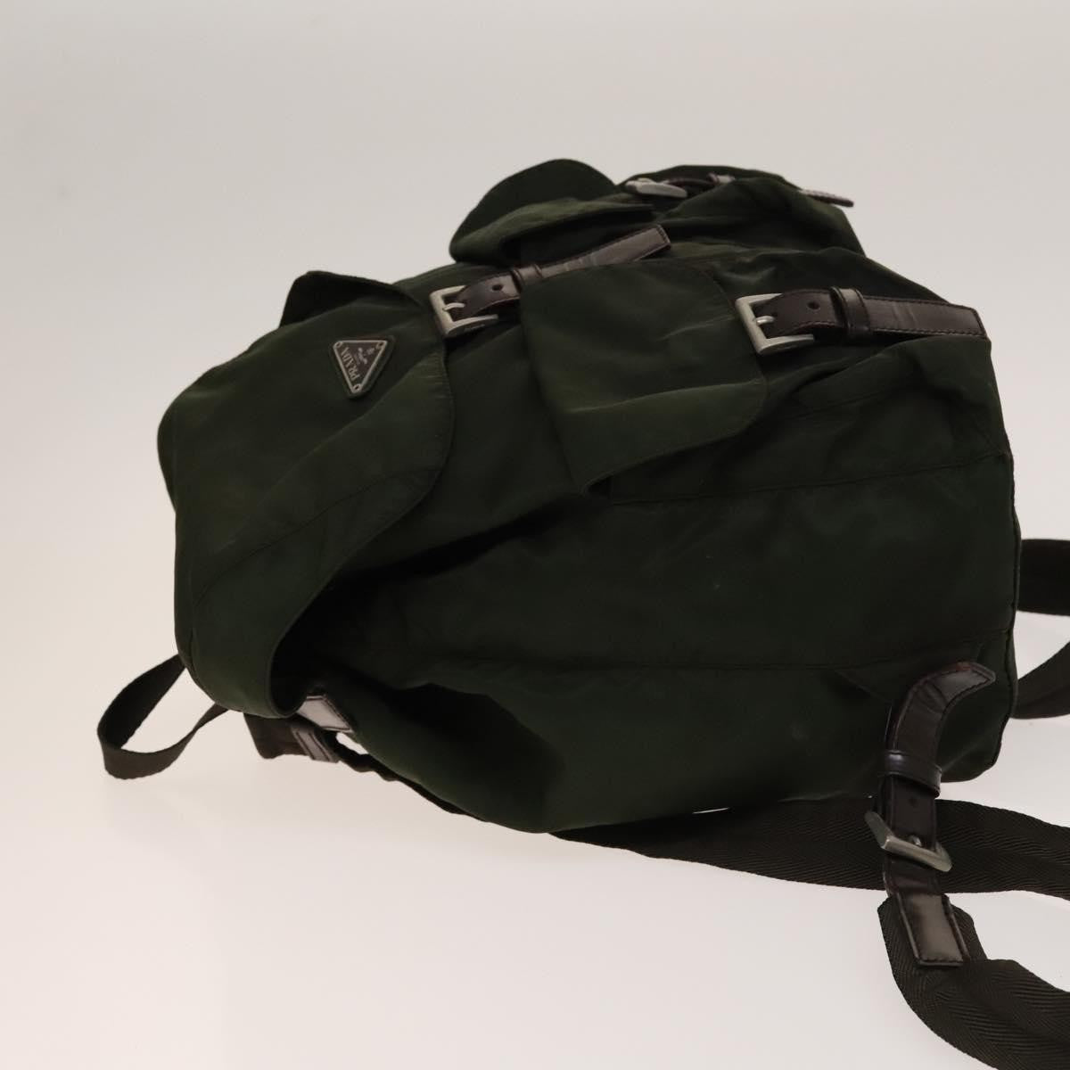 Prada Vela Double Front Pocket Backpack Tessuto With Saffiano Leather Khaki Nylon Backpack Bag (Pre-Owned)