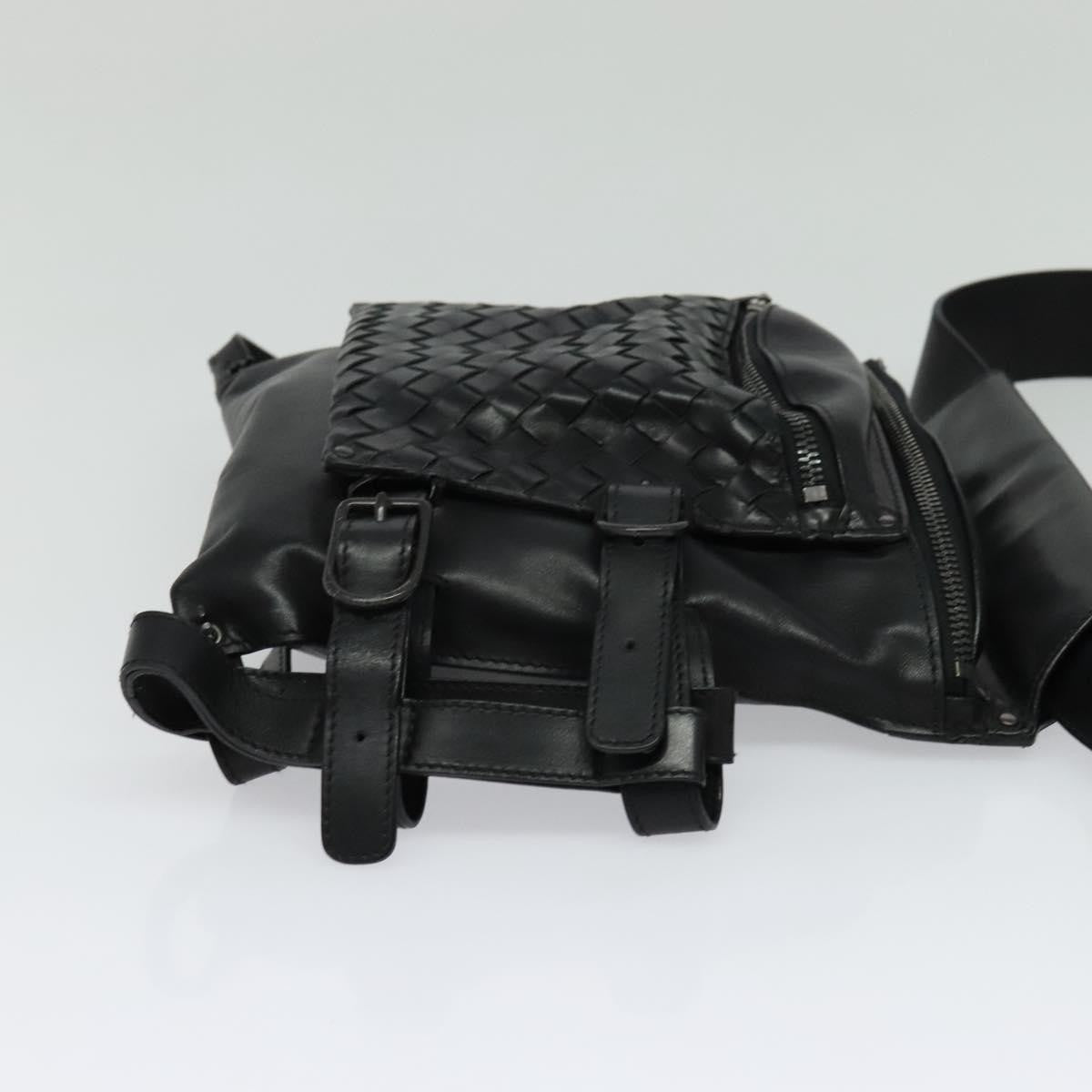 Bottega Veneta Utility Waist Bag Leather With Intrecciato Black Leather Shoulder Bag Bag (Pre-Owned)