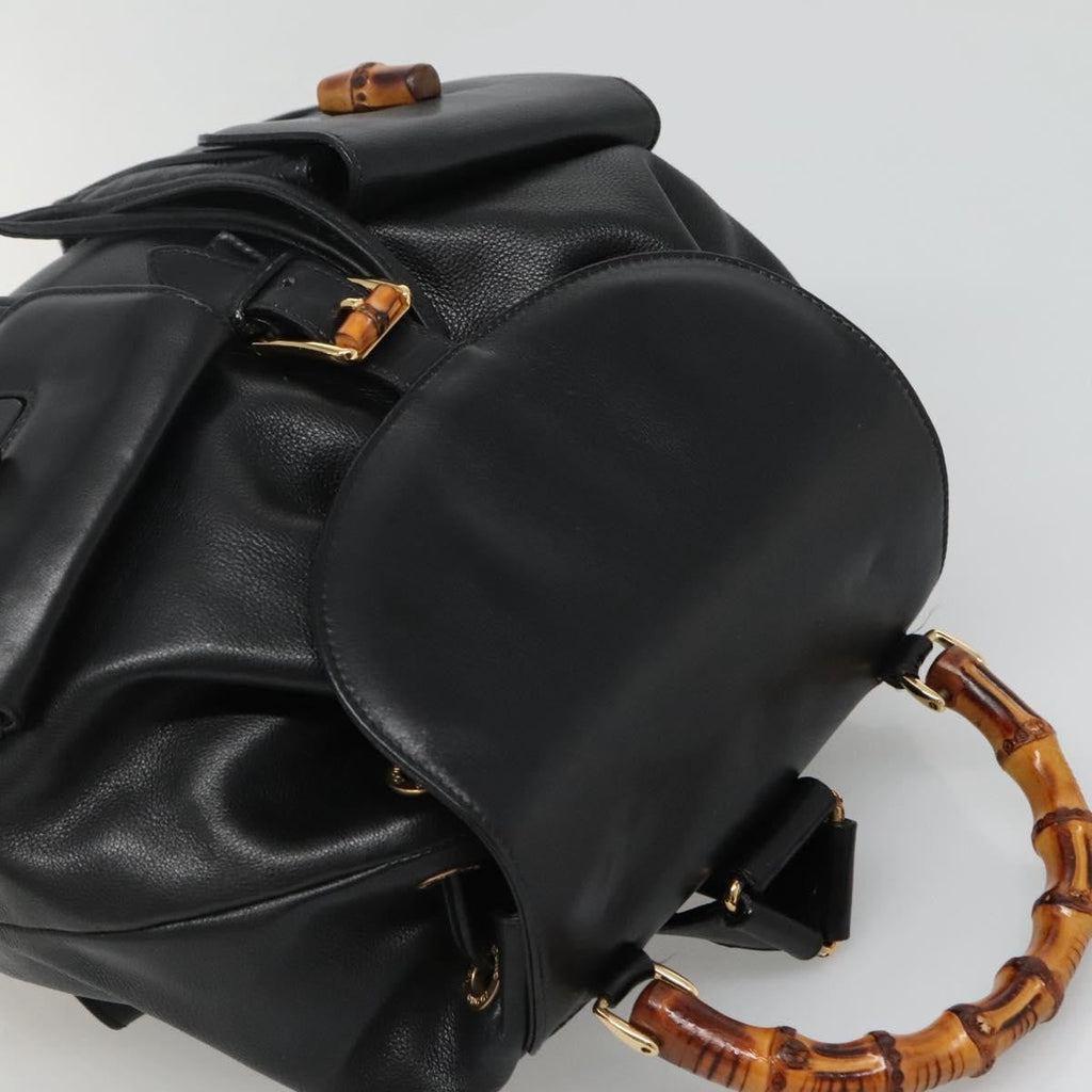 Gucci Vintage Bamboo Backpack Leather Black Leather Backpack Bag (Pre-Owned)
