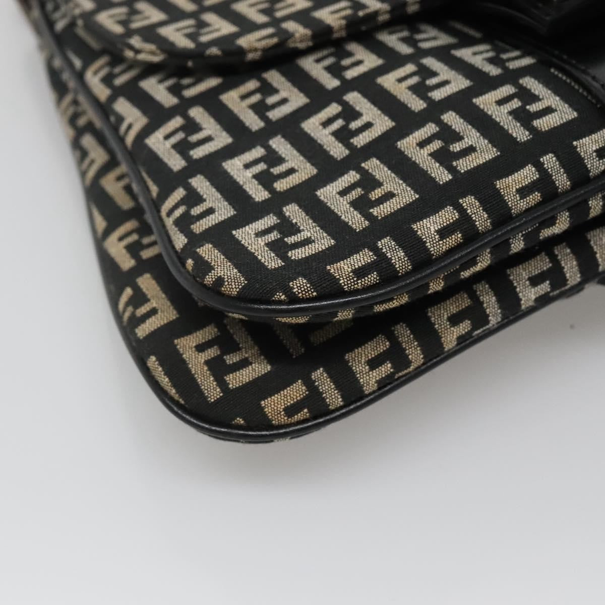 Fendi Buckle Flap Shoulder Bag Zucchino Canvas Black Canvas Shoulder Bag Bag (Pre-Owned)
