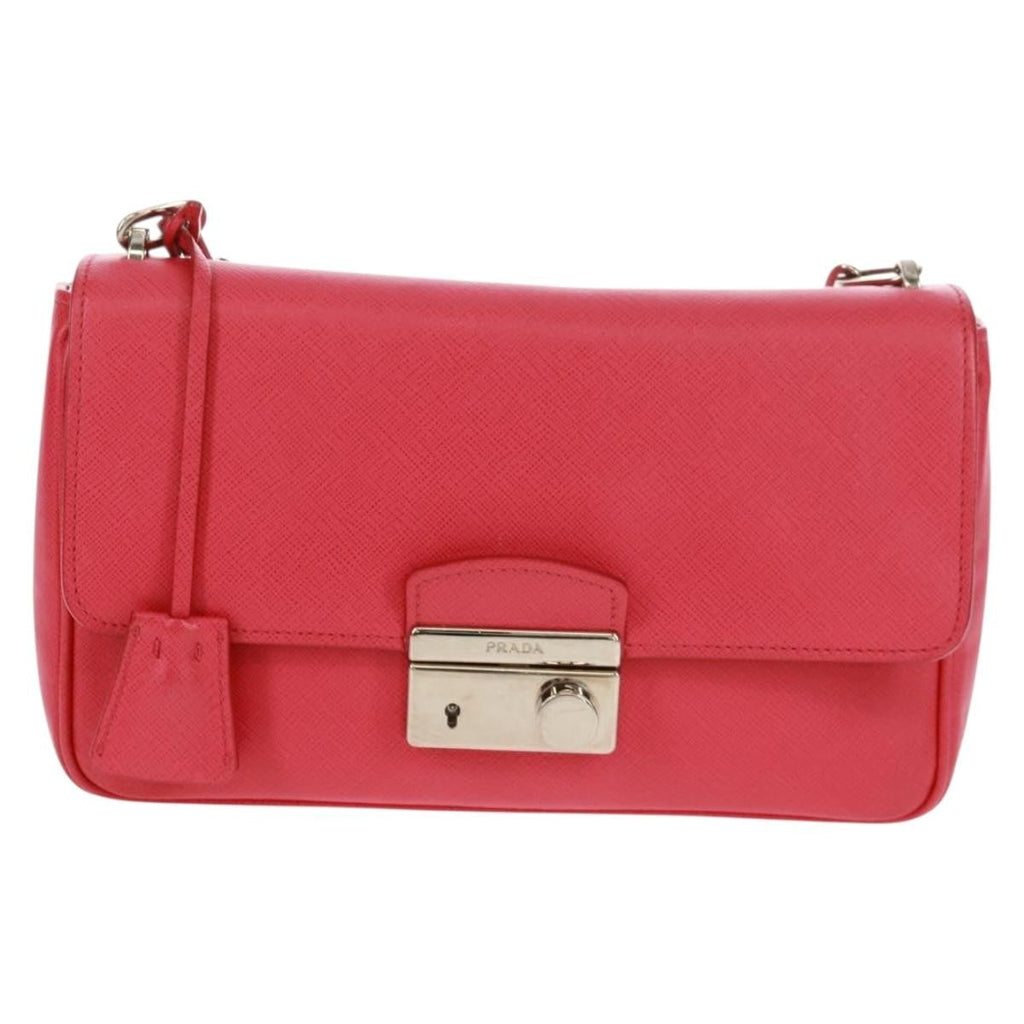 Prada Sound Chain Shoulder Bag Saffiano Leather Red Leather Shoulder Bag Bag (Pre-Owned)