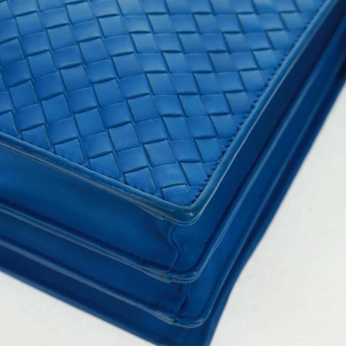 Bottega Veneta Top Zip Briefcase Intrecciato Nappa Blue Leather Briefcase Bag (Pre-Owned)