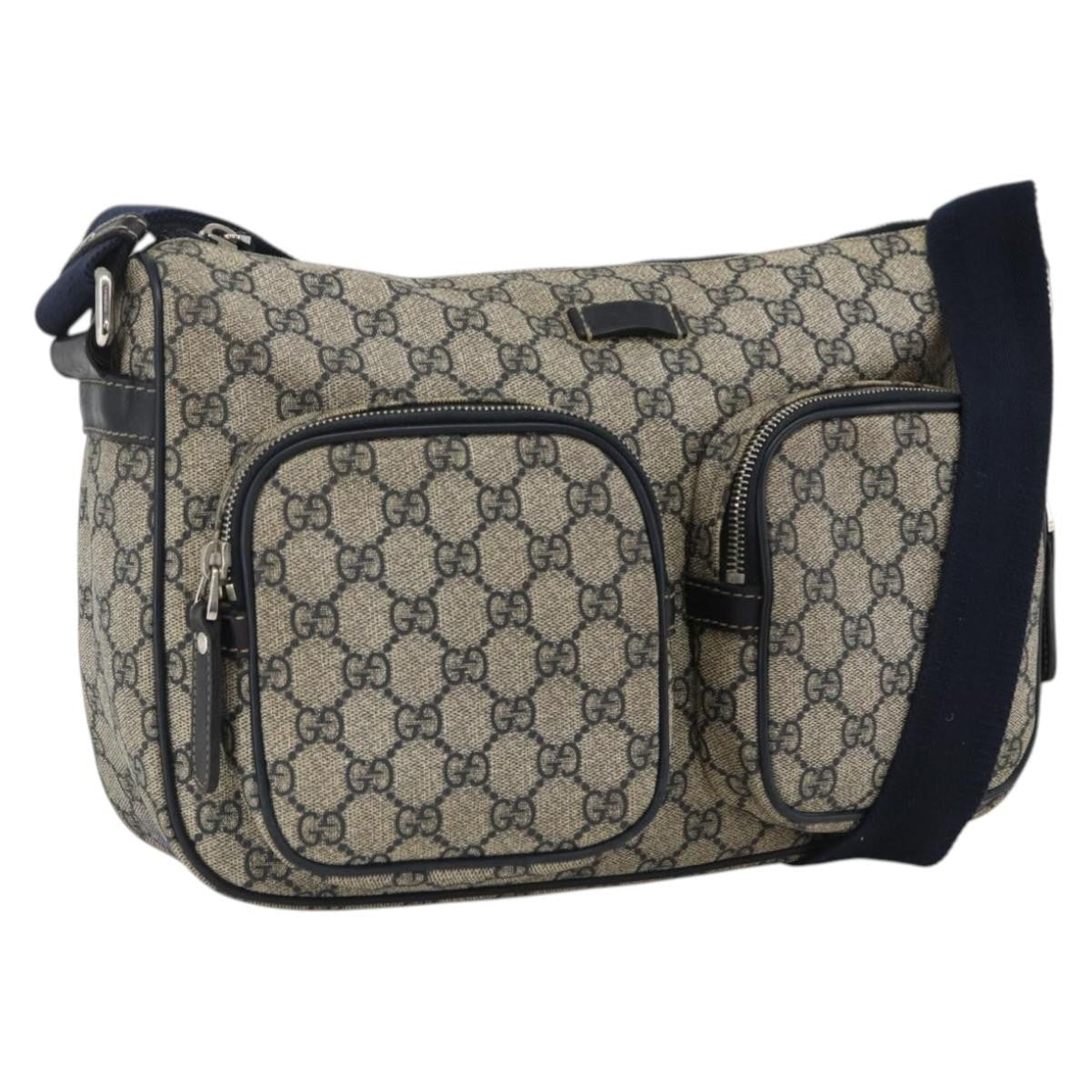 Gucci Double Pocket Messenger Bag Gg Coated Canvas Navy Canvas Shoulder Bag Bag (Pre-Owned)