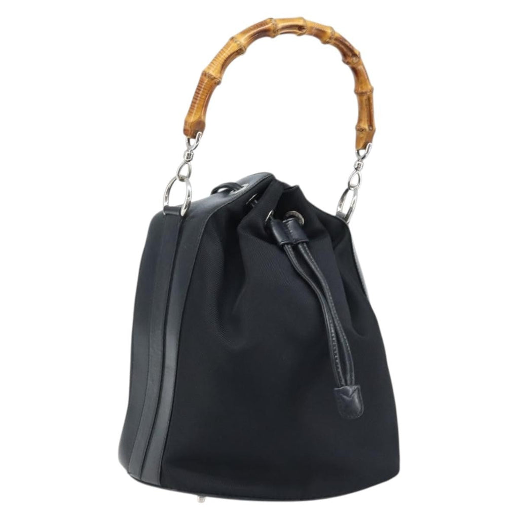 Gucci Vintage Bamboo Bucket Bag Nylon And Leather Black Nylon Handbag (Pre-Owned)