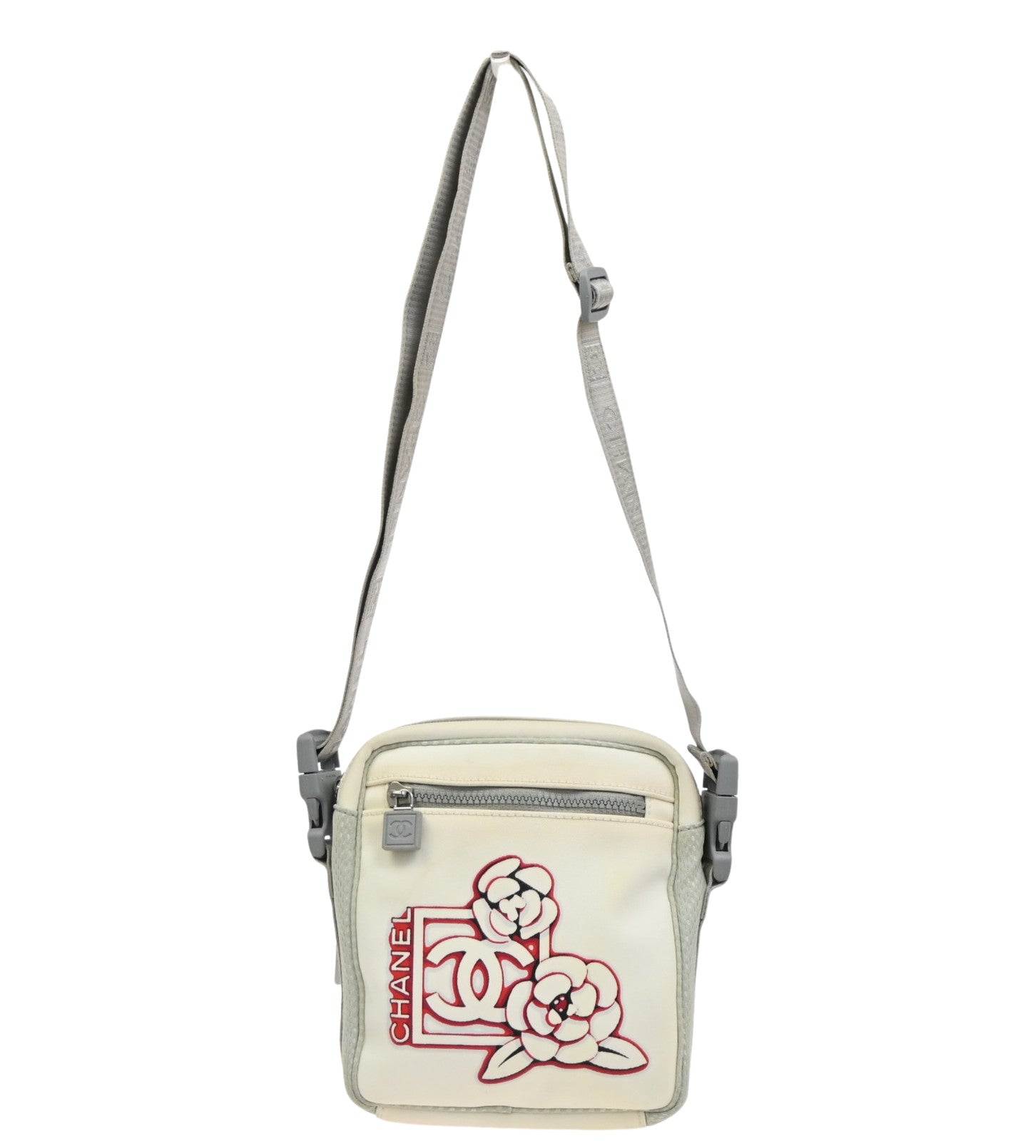 Chanel Travel Line Crossbody Bag Nylon White Nylon Shoulder Bag Bag (Pre-Owned)
