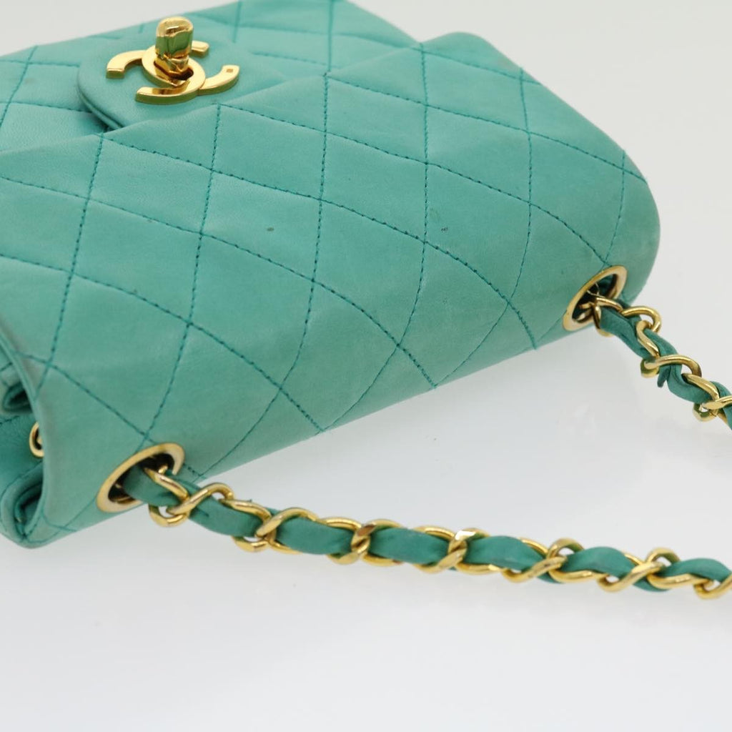 Chanel Square Classic Single Flap Bag Quilted Lambskin Blue Leather Handbag (Pre-Owned)