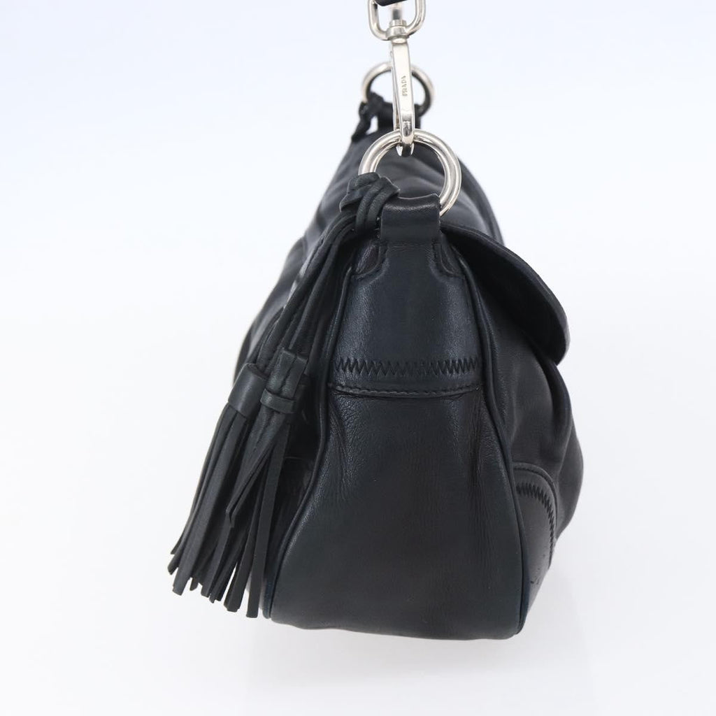Prada Pushlock Shoulder Bag Leather Black Leather Shoulder Bag Bag (Pre-Owned)