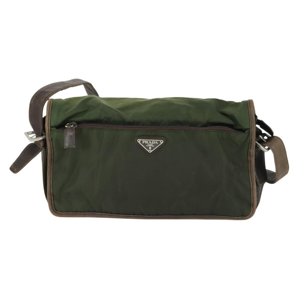 Prada Vintage Shoulder Bag Nylon And Leather Green Nylon Shoulder Bag Bag (Pre-Owned)