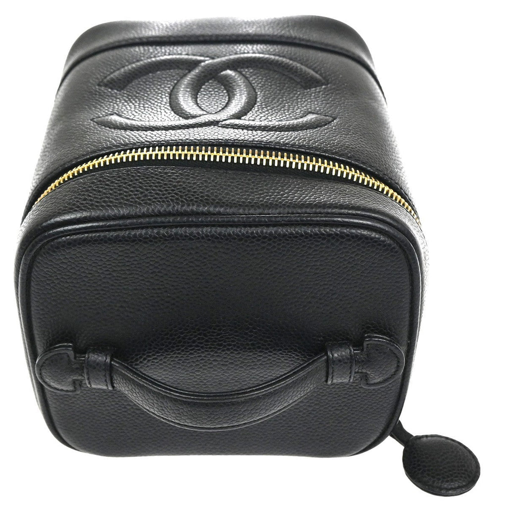 Chanel Vintage Timeless Cosmetic Case Caviar Black Leather Handbag (Pre-Owned)