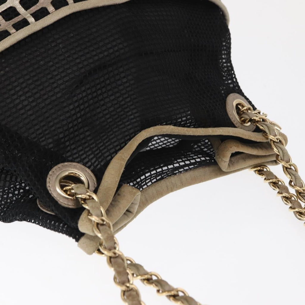 Chanel Chain Bucket Bag Mesh And Leather Black Leather Shoulder Bag Bag (Pre-Owned)