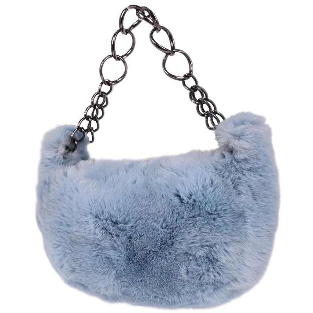 Chanel Chain Hobo Lapin Fur Blue Fur Handbag (Pre-Owned)