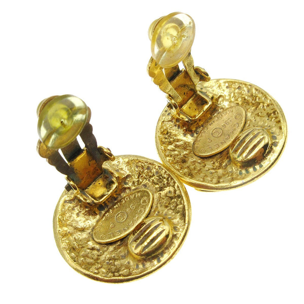 Chanel Cc Button Clip-On Earrings Metal Gold Gold_Plated Earrings Jewelry (Pre-Owned)