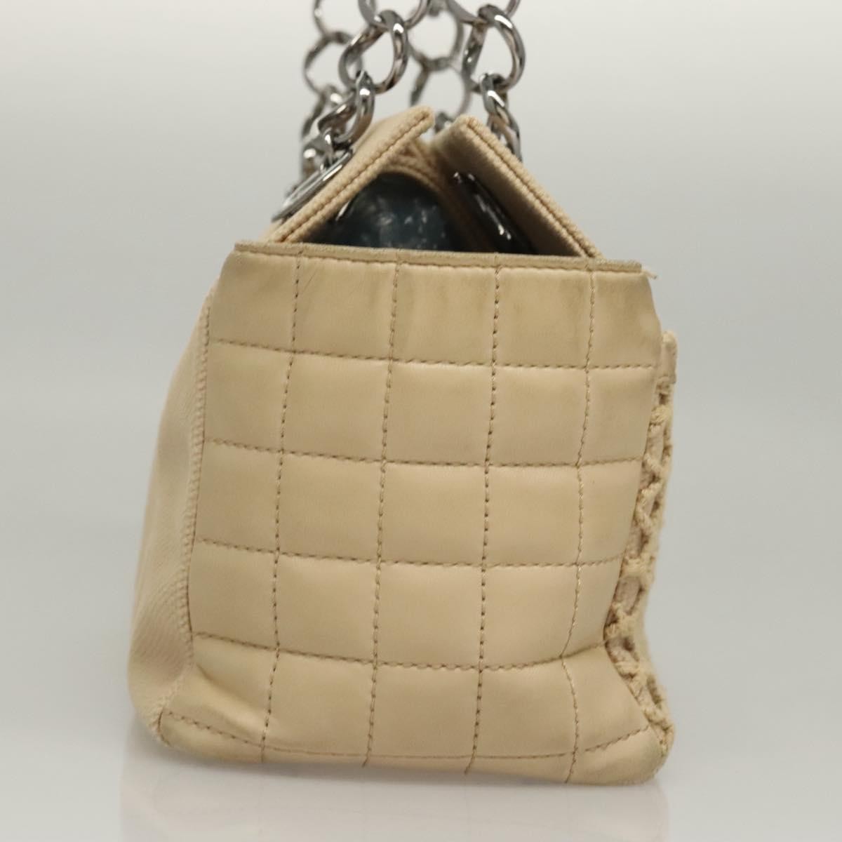 Chanel Vintage Chocolate Bar Tote Quilted Canvas Beige Canvas Handbag (Pre-Owned)