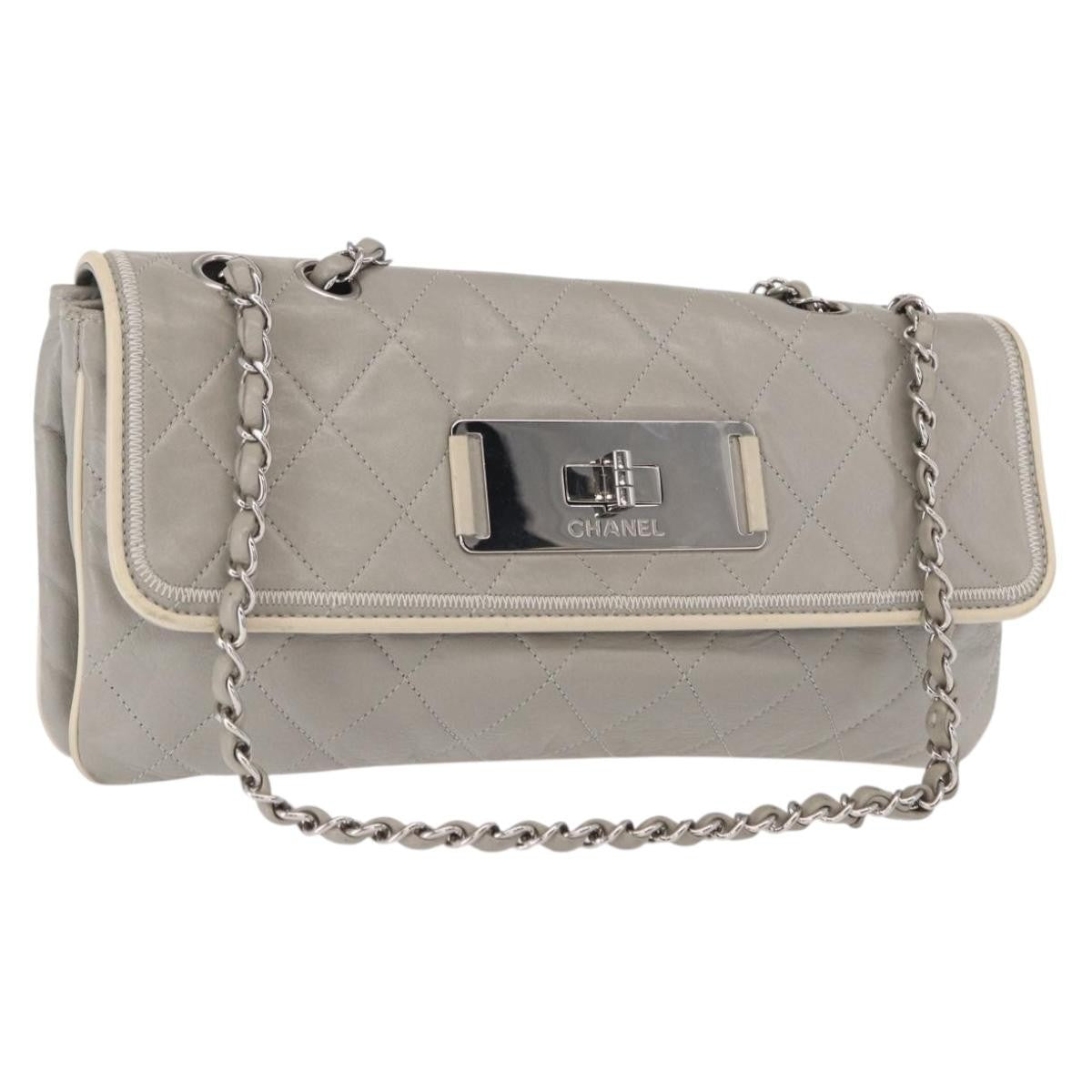 Chanel Mademoiselle Lock Flap Bag Quilted Lambskin Gray Leather Shoulder Bag Bag (Pre-Owned)