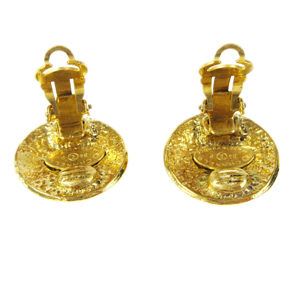 Chanel Cc Button Clip-On Earrings Metal Gold Gold_Plated Earrings Jewelry (Pre-Owned)