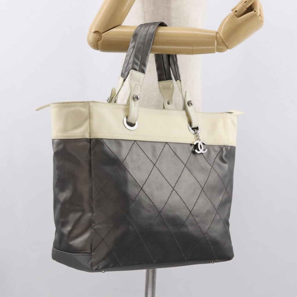 Chanel Biarritz Tote Nylon Silver Nylon Tote Bag Bag (Pre-Owned)
