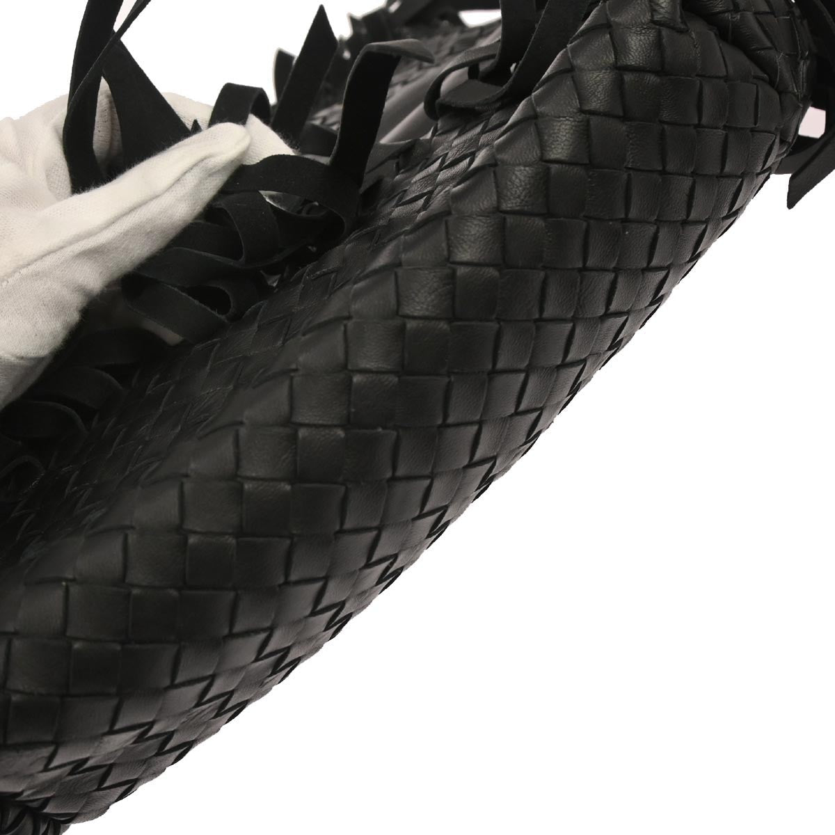 Bottega Veneta Fringe Belt Tote Intrecciato Nappa Black Leather Tote Bag Bag (Pre-Owned)