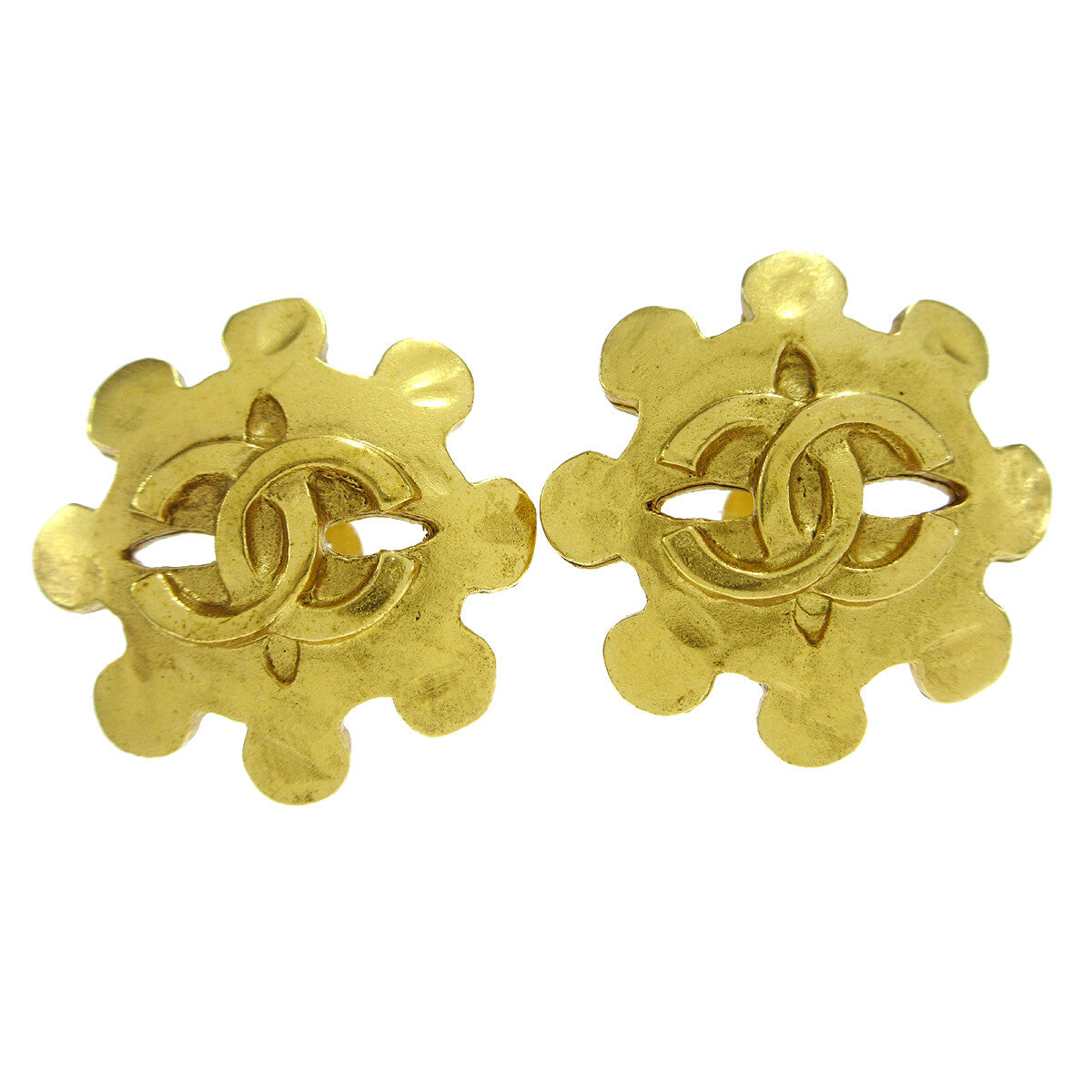 Chanel Vintage Flower Clip-On Earrings Metal Gold Gold_Plated Earrings Jewelry (Pre-Owned)