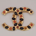 Chanel Cc Logo Brooch Crystal Embellished Metal Gold Gold_Plated Brooch Jewelry (Pre-Owned)