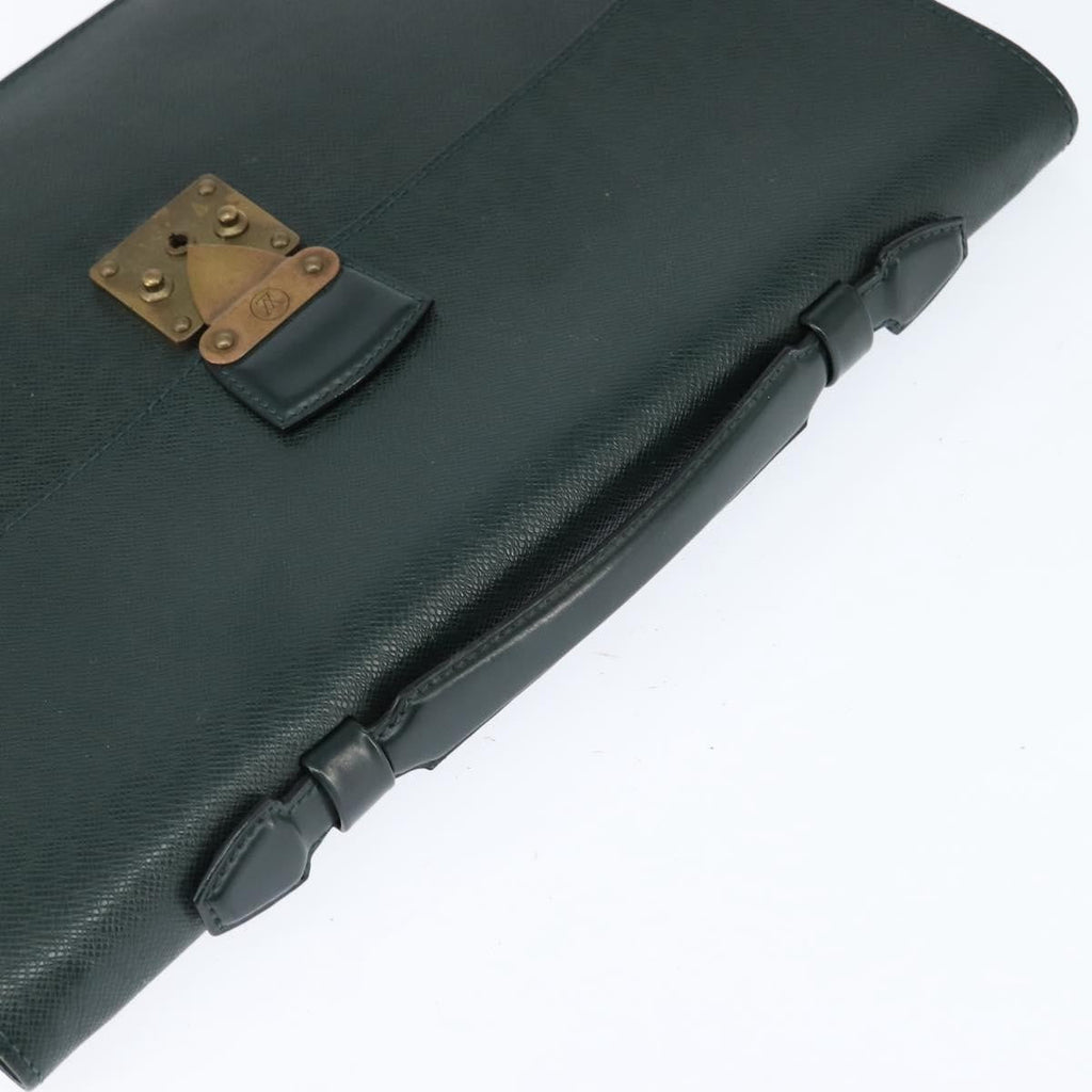 Louis Vuitton Serviette Kourad Briefcase Taiga Leather Green Leather Briefcase Bag (Pre-Owned)