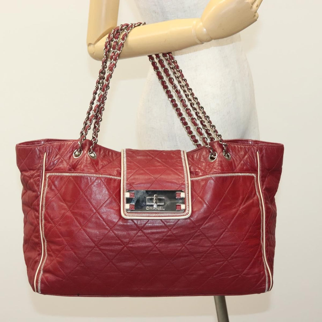 Chanel Vintage Reissue Chain Shopping Tote Leather Red Leather Bag (Pre-Owned)