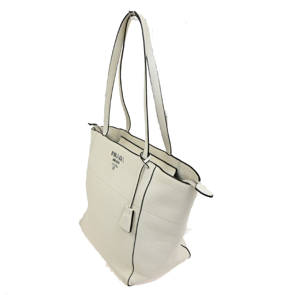 Prada Vintage Tote Leather White Leather Tote Bag Bag (Pre-Owned)