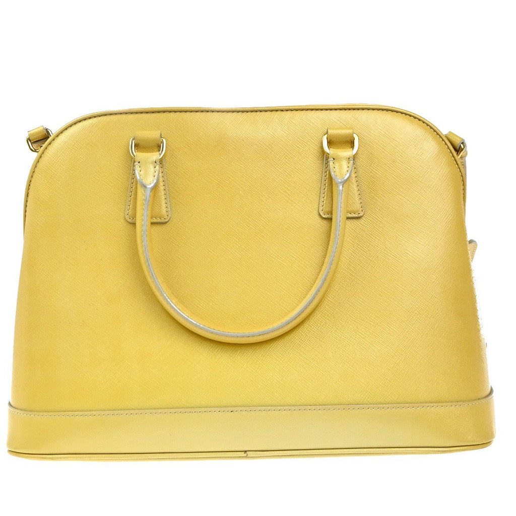 Prada Open Promenade Bag Saffiano Leather Yellow Leather Handbag (Pre-Owned)