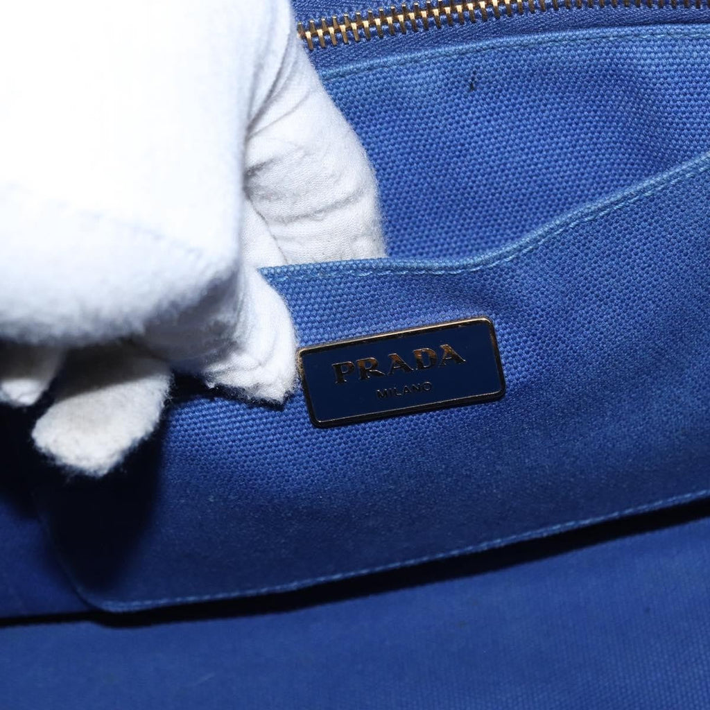 Prada Canapa Open Tote Canvas Blue Canvas Tote Bag Bag (Pre-Owned)