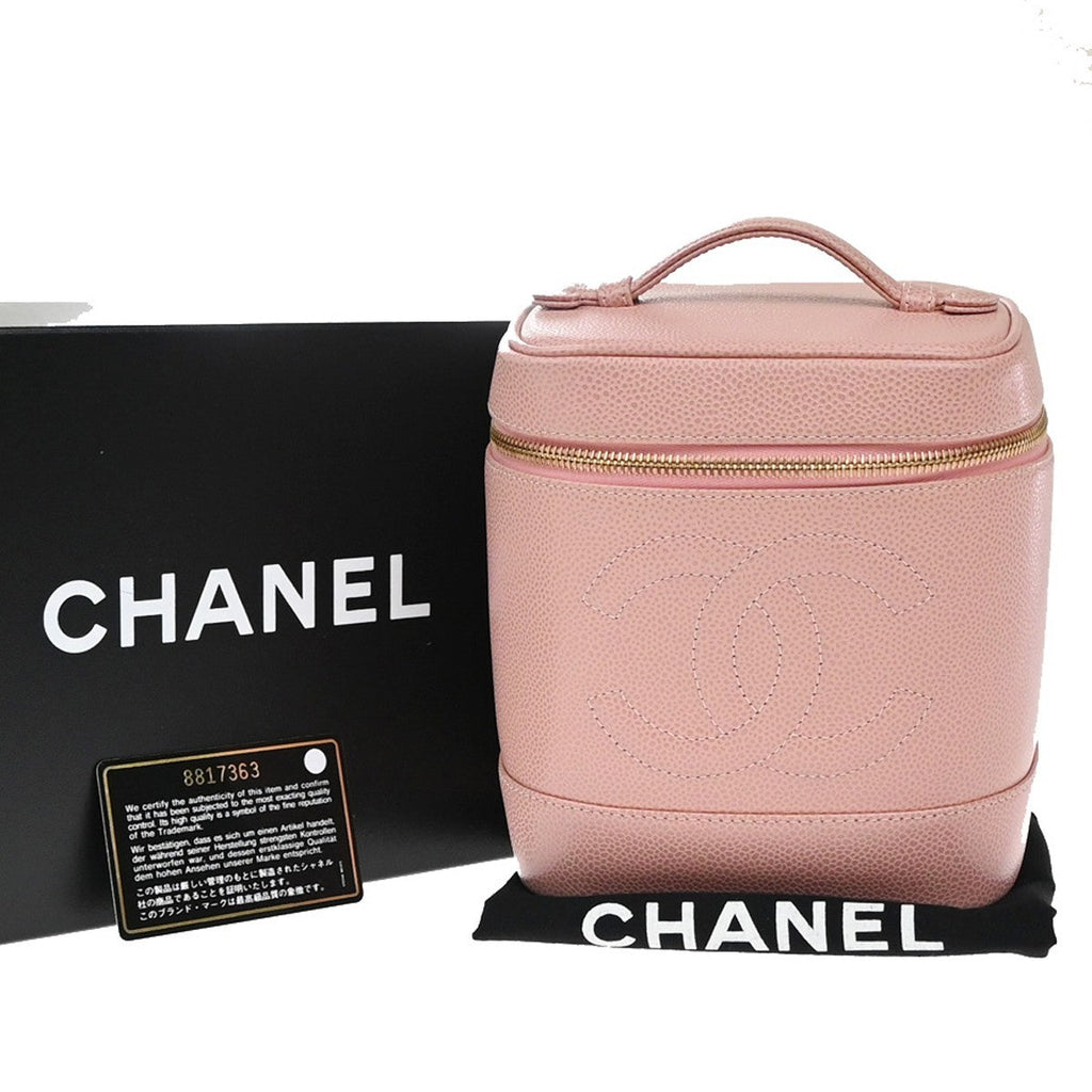 Chanel Vintage Timeless Cosmetic Case Caviar Pink Leather Handbag (Pre-Owned)