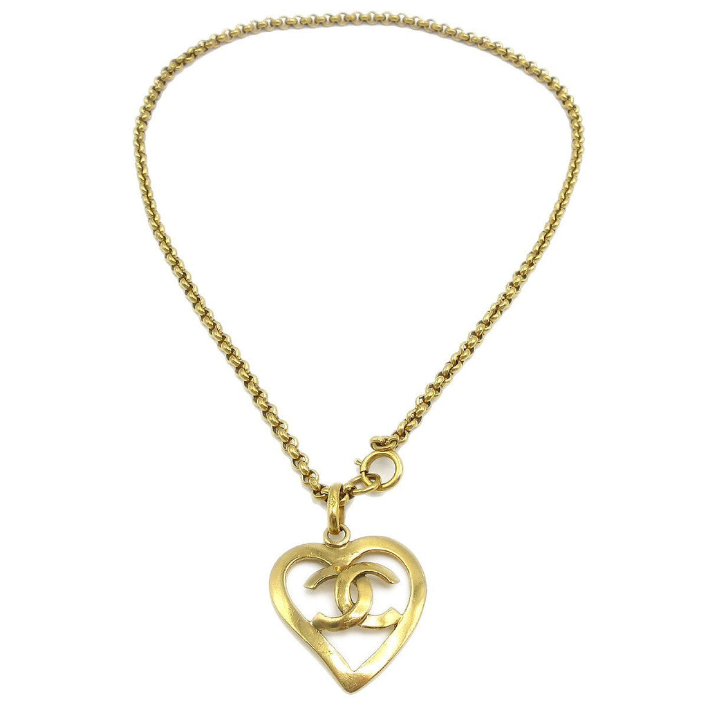 Chanel Cc Heart Pendant Necklace Metal Gold Gold_Plated Necklace Jewelry (Pre-Owned)