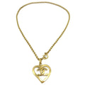 Chanel Cc Heart Pendant Necklace Metal Gold Gold_Plated Necklace Jewelry (Pre-Owned)