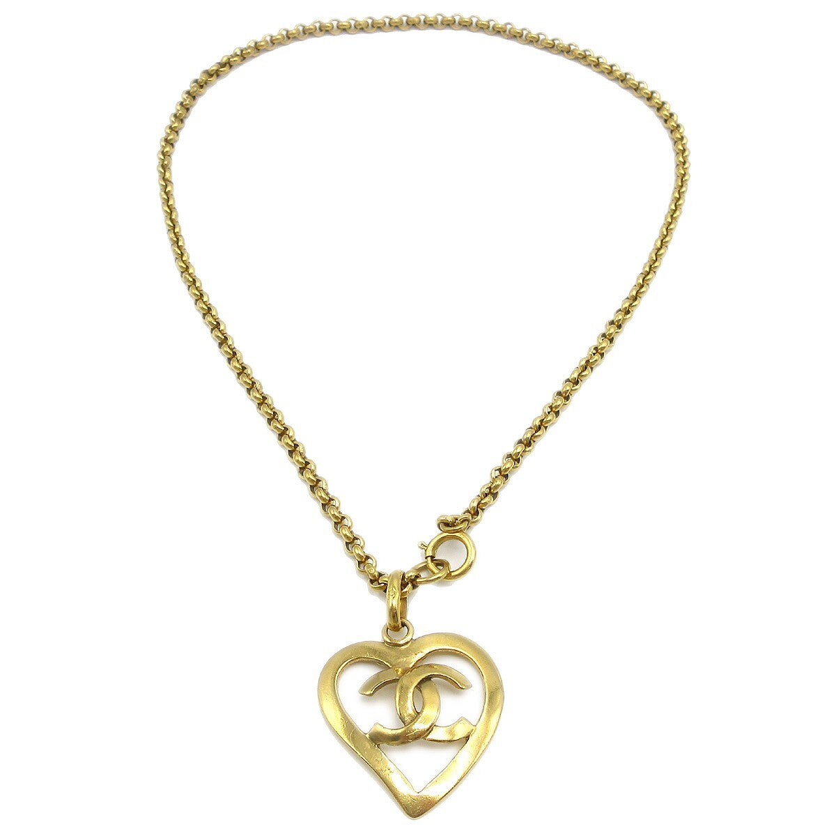 Chanel Cc Heart Pendant Necklace Metal Gold Gold_Plated Necklace Jewelry (Pre-Owned)