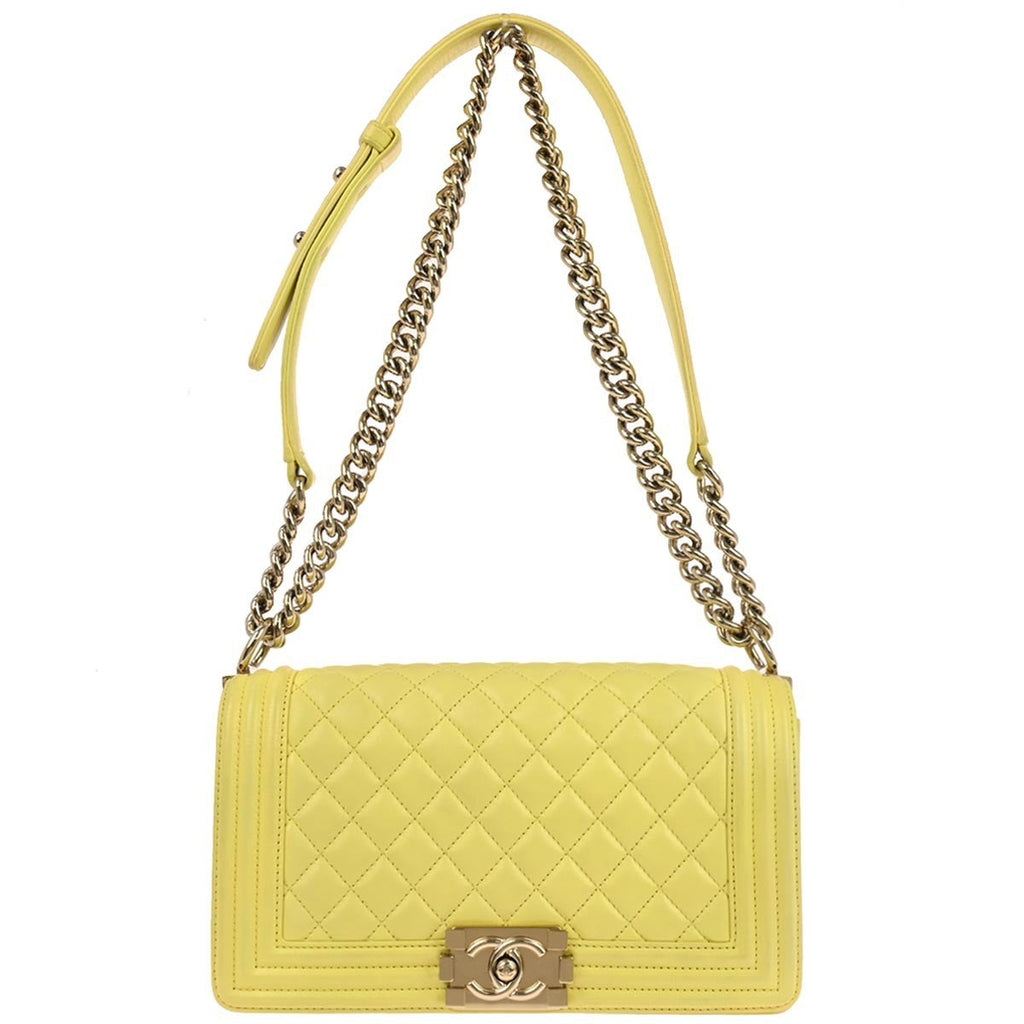 Chanel Boy Flap Bag Quilted Lambskin Yellow Leather Shoulder Bag Bag (Pre-Owned)