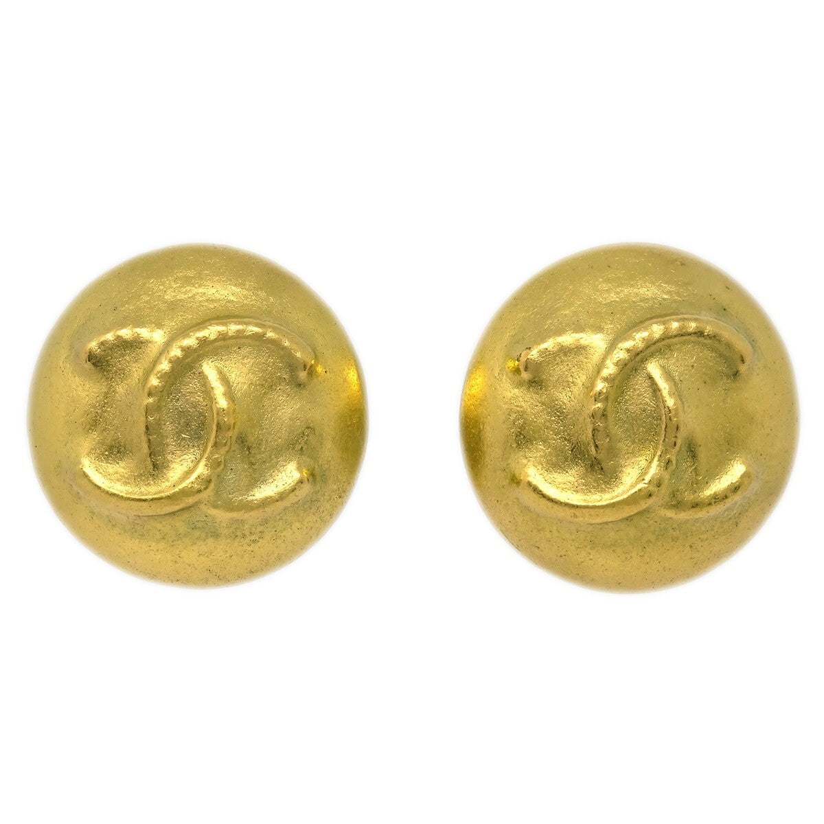 Chanel Vintage Cc Round Clip-On Earrings Metal Gold Gold_Plated Earrings Jewelry (Pre-Owned)