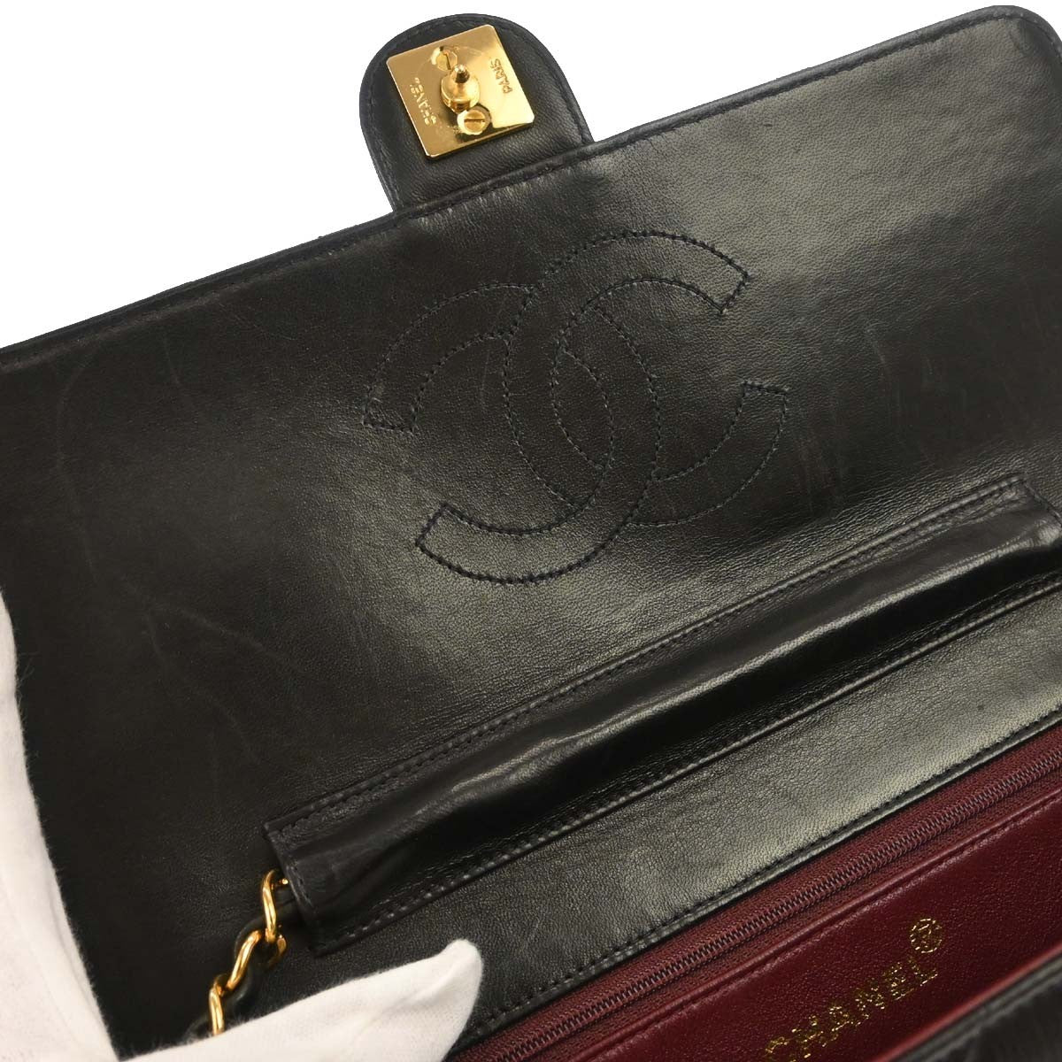 Chanel Flap Shoulder Bag Quilted Lambskin Black Leather Handbag (Pre-Owned)