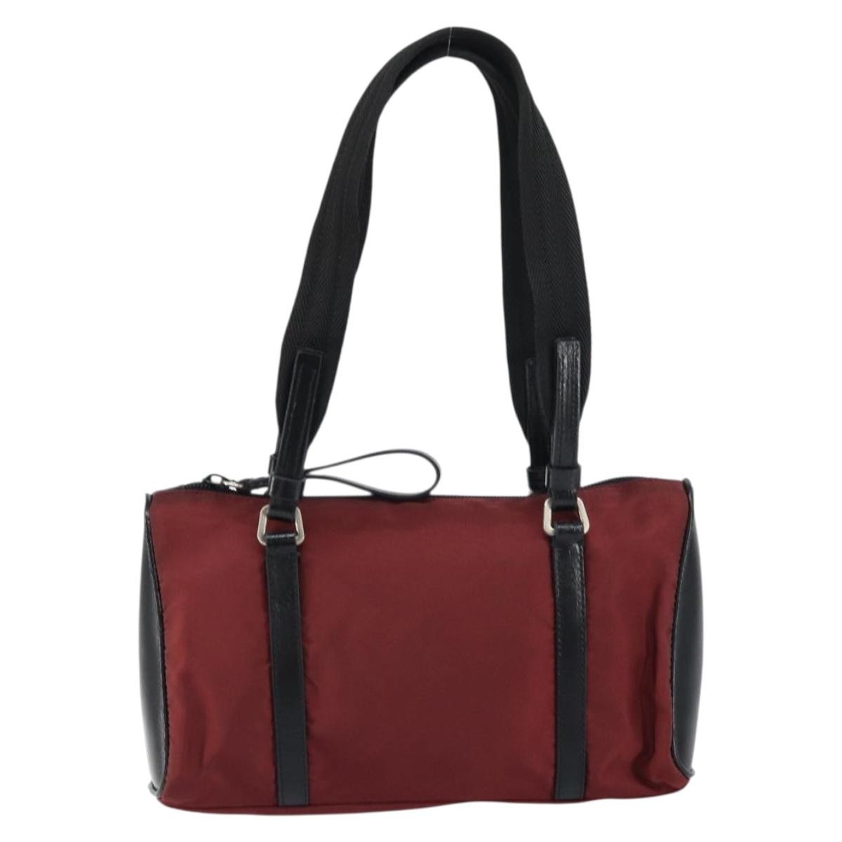 Prada Vintage Zip Handbag Tessuto Burgundy Nylon Handbag (Pre-Owned)