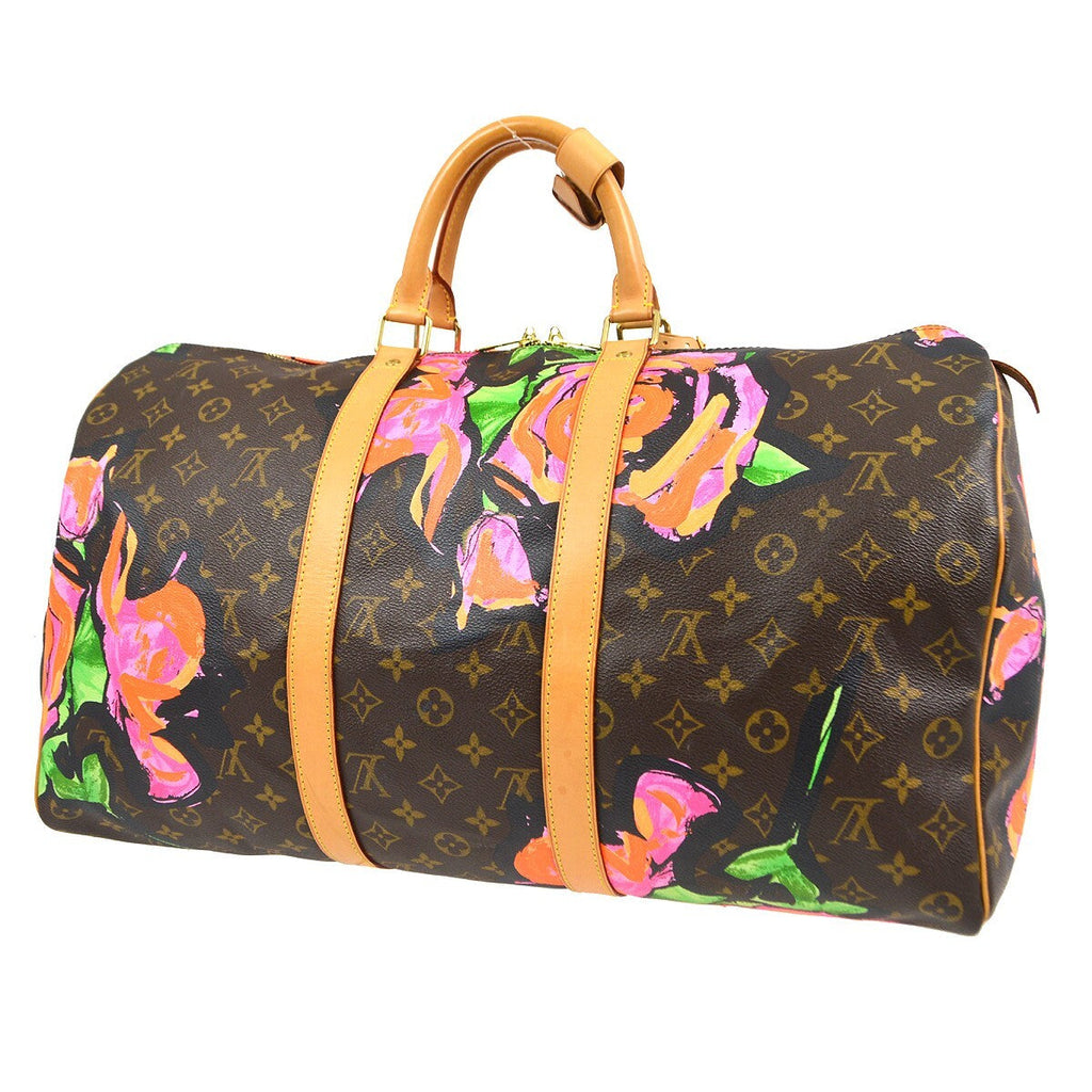 Louis Vuitton Keepall Bag Limited Edition Monogram Roses Brown Canvas Travel Bag Bag (Pre-Owned)