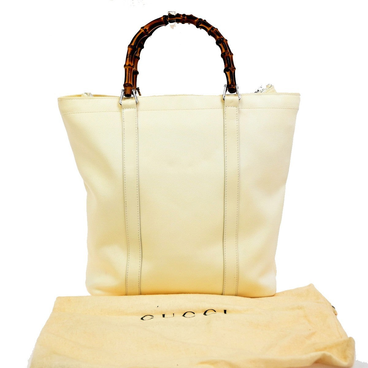 Gucci Convertible Bamboo Zip Tote Nylon White Nylon Tote Bag Bag (Pre-Owned)