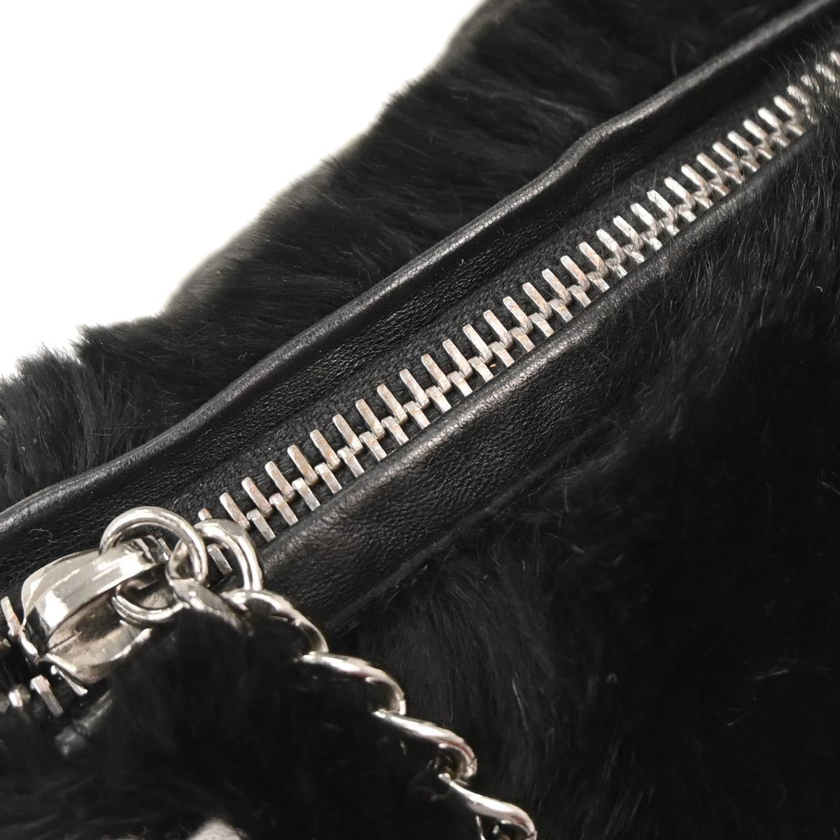 Chanel Chain Hobo Lapin Fur Black Fur Handbag (Pre-Owned)