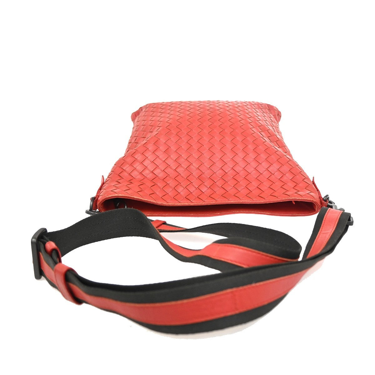 Bottega Veneta Flat Messenger Bag Intrecciato Nappa Red Leather Shoulder Bag Bag (Pre-Owned)