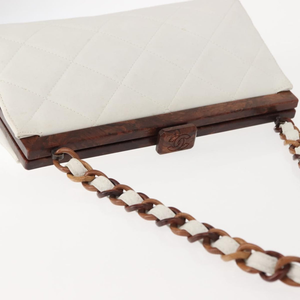 Chanel Wooden Frame Striped Shoulder Bag Leather White Leather Shoulder Bag Bag (Pre-Owned)