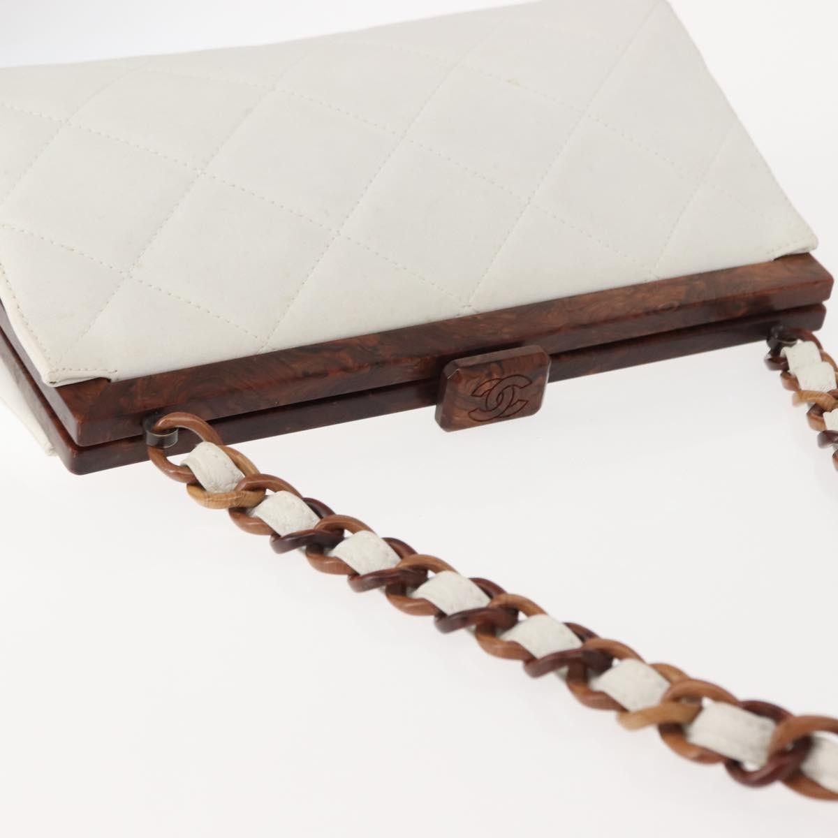 Chanel Wooden Frame Striped Shoulder Bag Leather White Leather Shoulder Bag Bag (Pre-Owned)