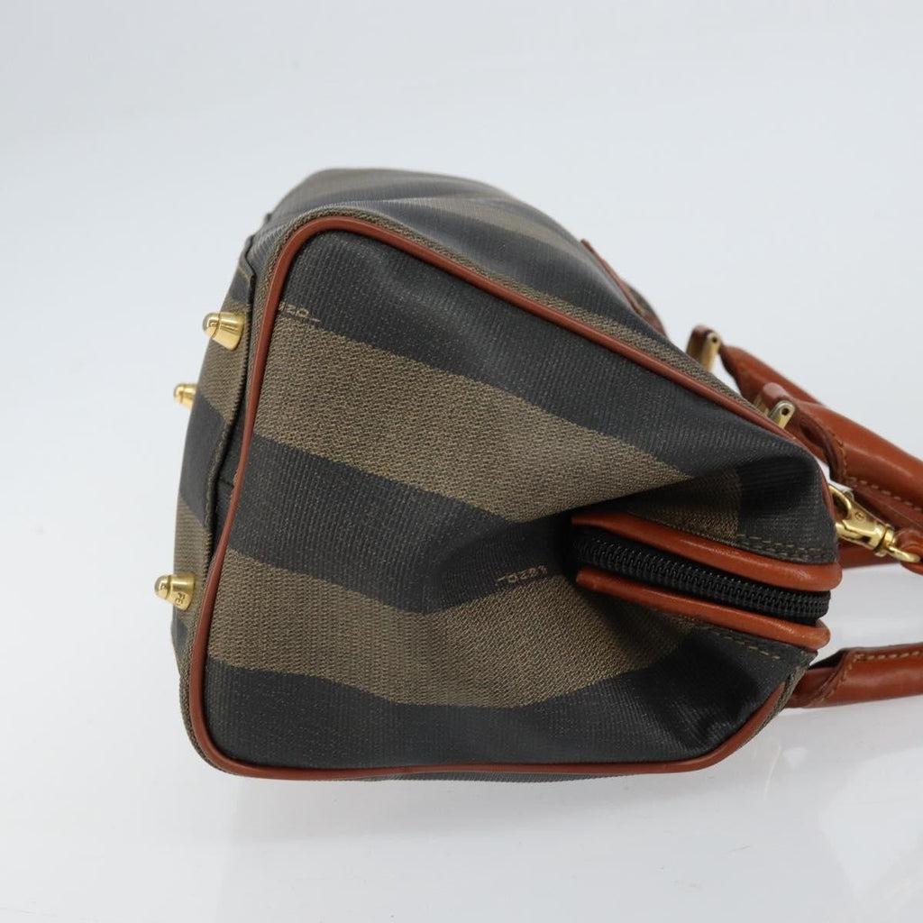 Fendi Vintage Pequin Convertible Boston Bag Coated Canvas Black Canvas Handbag (Pre-Owned)